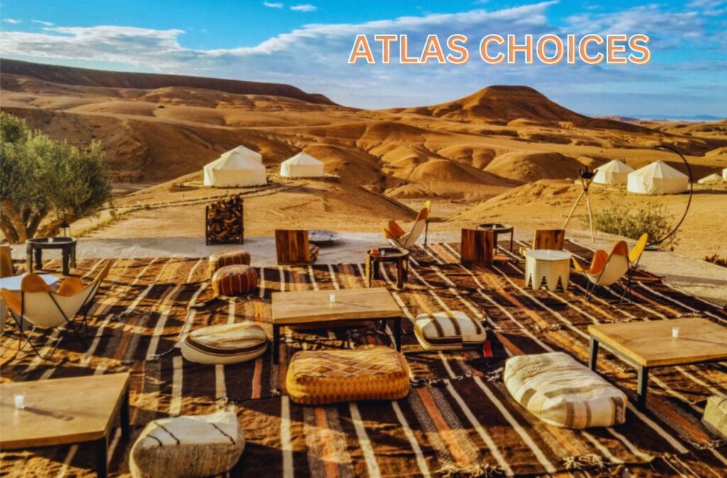 Wide view of the Agafay Desert’s rocky terrain under a clear blue sky near Marrakech.