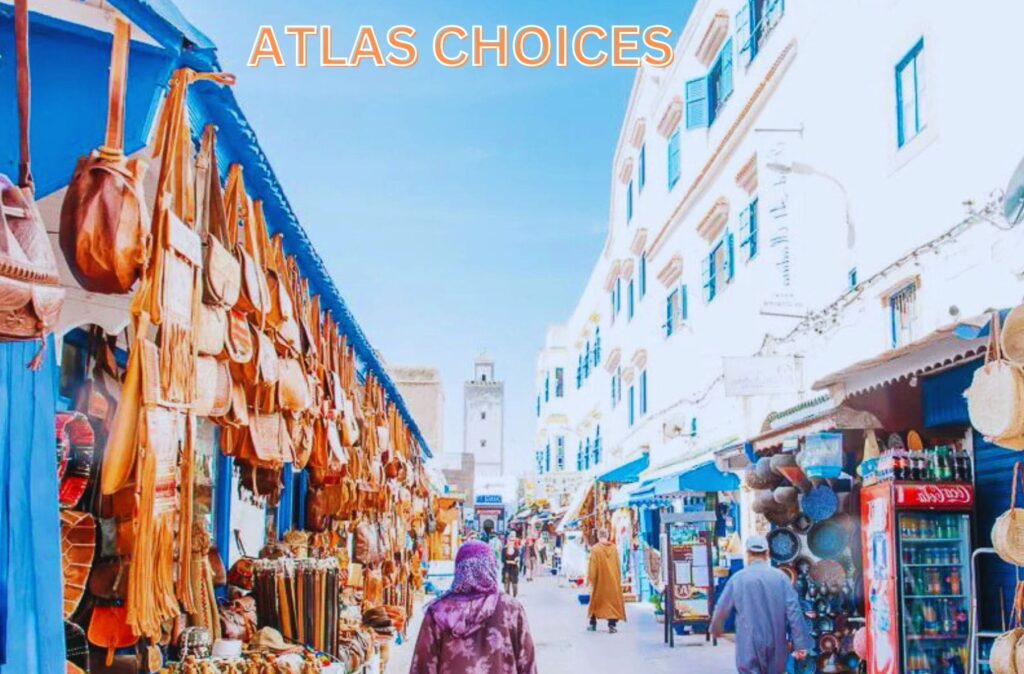 Blue-washed buildings and narrow streets in the Medina of Essaouira.