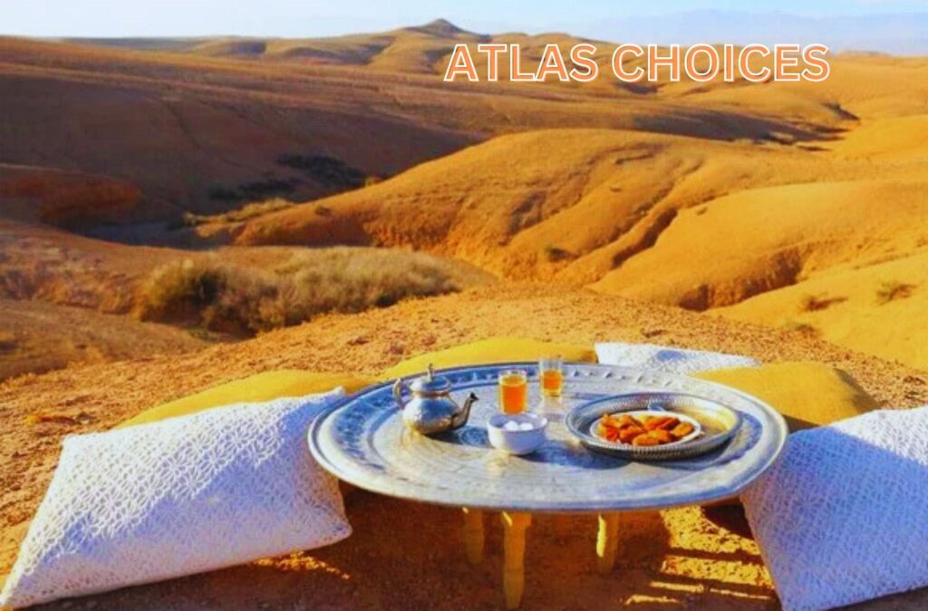 A traditional Berber lunch served in the Agafay Desert with local Moroccan dishes.