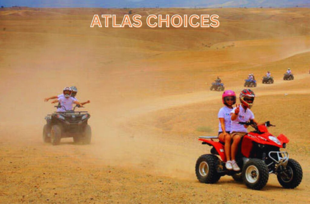 A traveler riding a quad bike through the rugged terrains of the Agafay Desert.