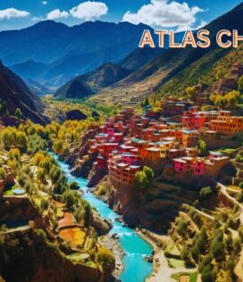 Winding road through the Atlas Mountains with stunning views of hills and valleys.