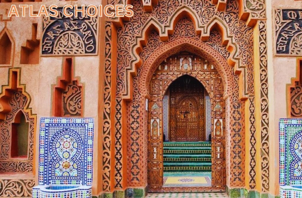 Entrance to the famous Ouarzazate cinema studios with a backdrop of desert landscapes.