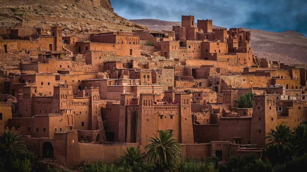 Historic Kasbah Ait Ben Haddou, a UNESCO World Heritage site, on the Marrakech to Fes desert tour.