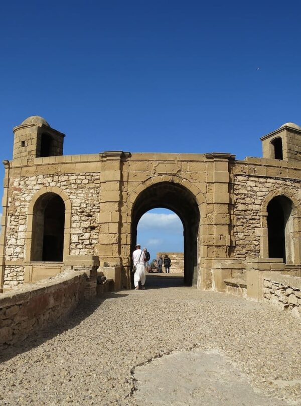 Stone walls of Sekkala fortress overlooking the Atlantic Ocean in Essaouira.