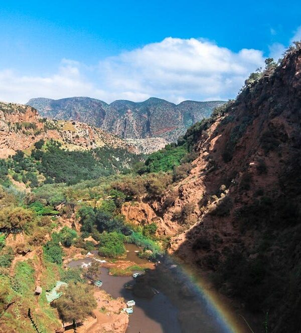 Ourika Valley’s lush greenery, waterfalls, and traditional Berber villages in the Atlas Mountains near Marrakech.