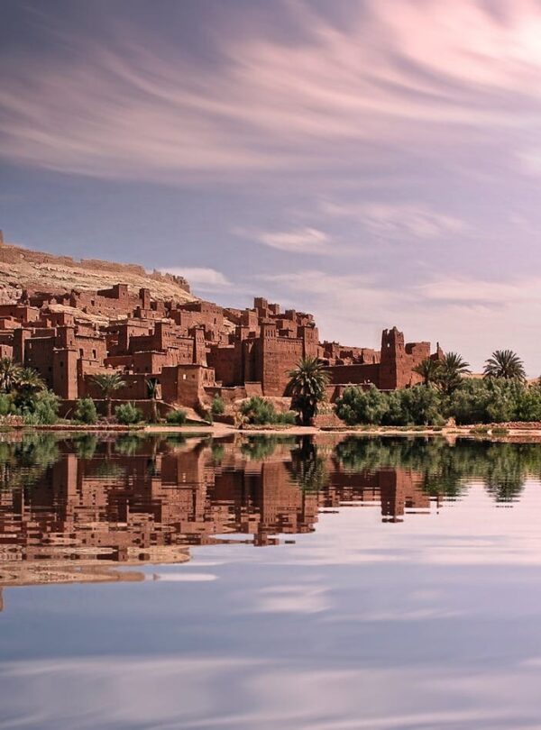 Ouarzazate city view with its iconic kasbahs and desert landscapes, known as the Hollywood of Morocco.